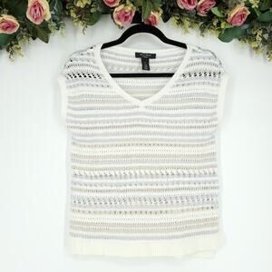 White House Black market Open Weave Short Sleeve Sweater Petite Small
